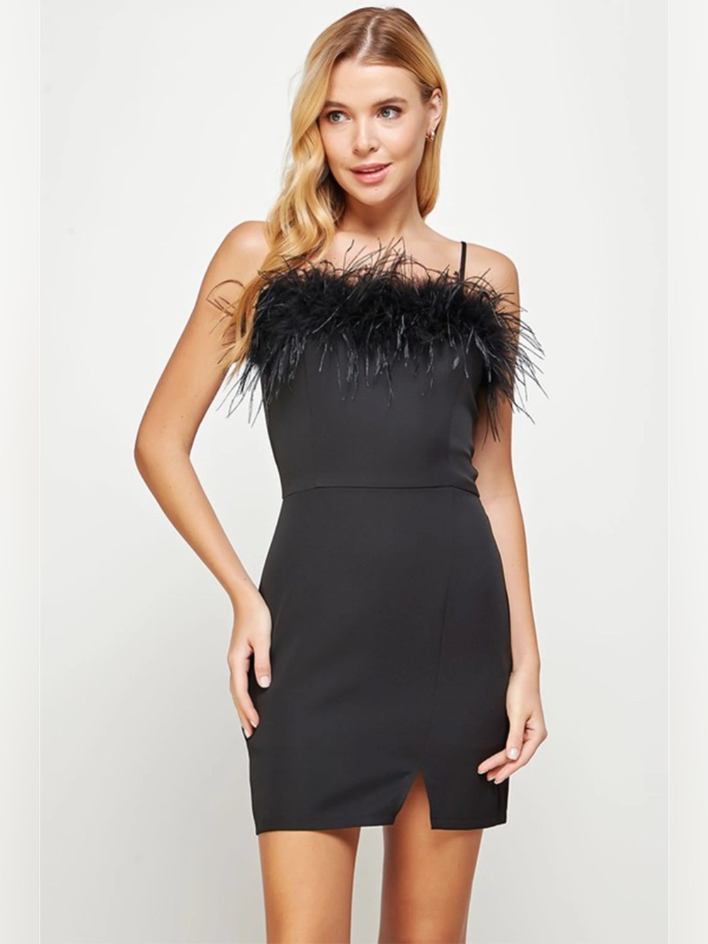 Black Penny Lane Phoebe Feather Trim Dress